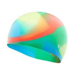 TYR - Tie Dye Silicone Junior Swim Cap- Blue/Yellow/Green/Orange