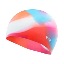 TYR - Tie Dye Silicone Junior Swim Cap - Pink/Blue/Orange