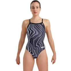 Arena - Marbled Lightdrop Back Ladies Swimsuit - Black/Multi