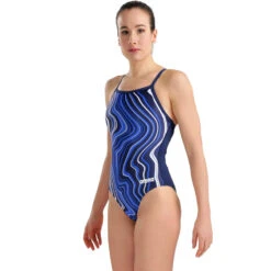 Arena - Marbled Lightdrop Back Ladies Swimsuit - Navy/Multi