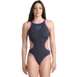 Arena - One BigLogo Sporty Back Ladies Swimsuit - Asphalt-Purple