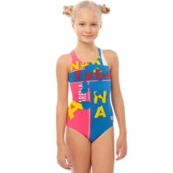 Arena - Woodblock Pro Back Girls Swimsuit - Blue