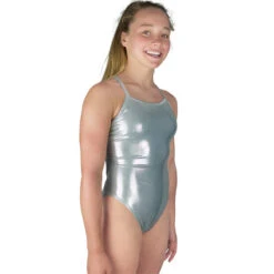 Dolfin - Metallics Silver V2 Back Girls One Piece