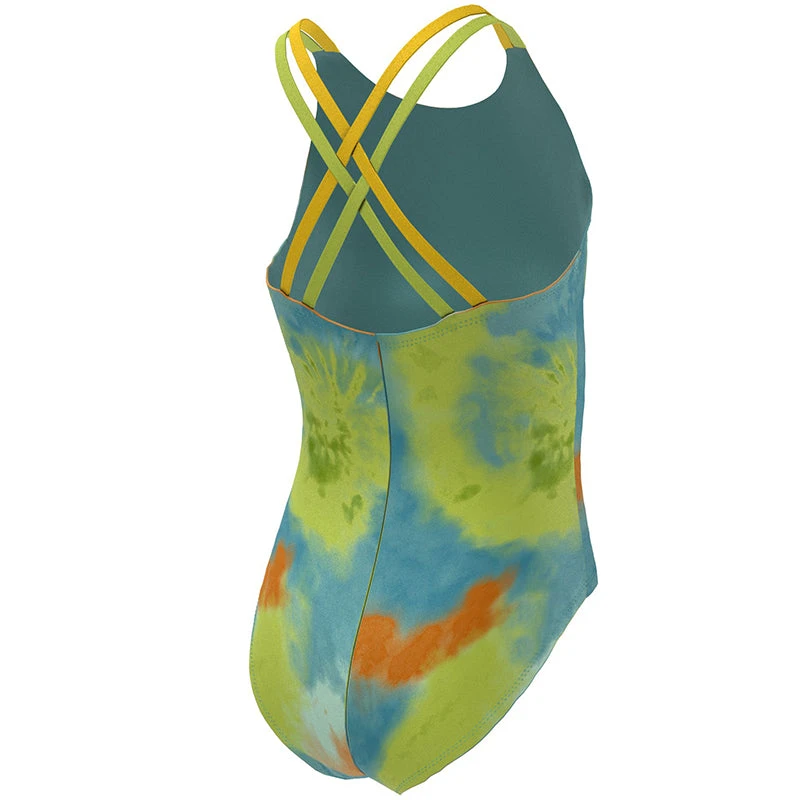 Nike - Girls' Tie Dye Spiderback One Piece (Washed Teal) - Image 2