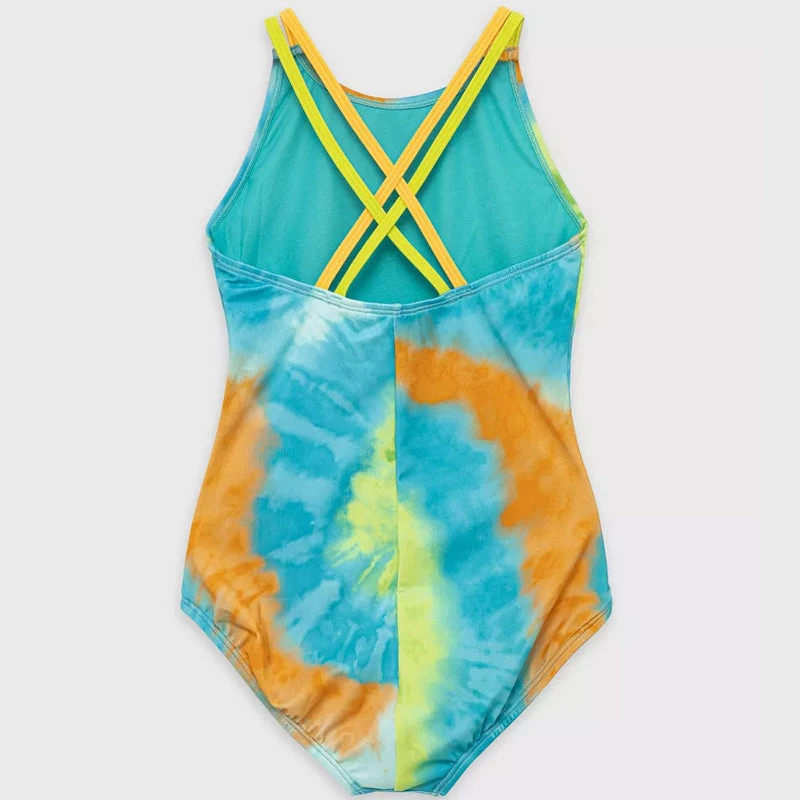 Nike - Girls' Tie Dye Spiderback One Piece (Washed Teal) - Image 5