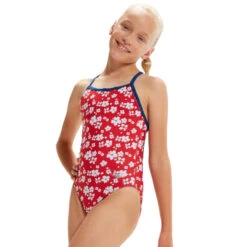 Speedo - Girls Bondi Vibe Allover Digital VBack Swimsuit - Red/White