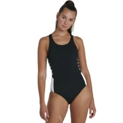 Speedo - Womens Boom Logo Splice Muscleback Swimsuit - Black/White