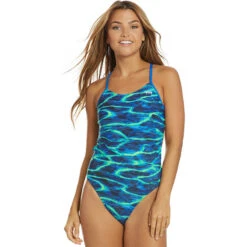 TYR - Lambent Cut Out Fit Ladies Swimsuit - Blue/Green